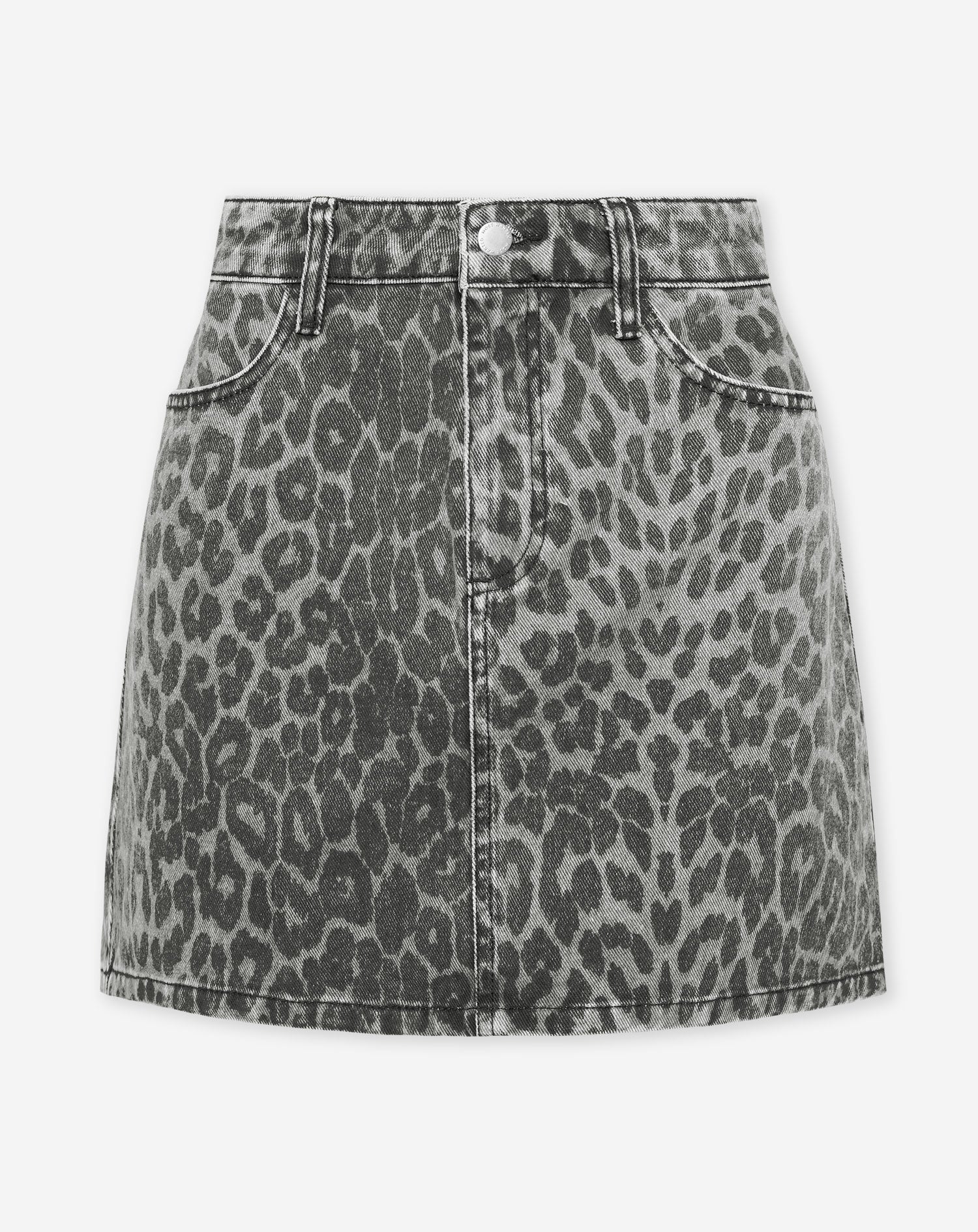 LEOPARD ALLOVER DENIM SKIRT GREY