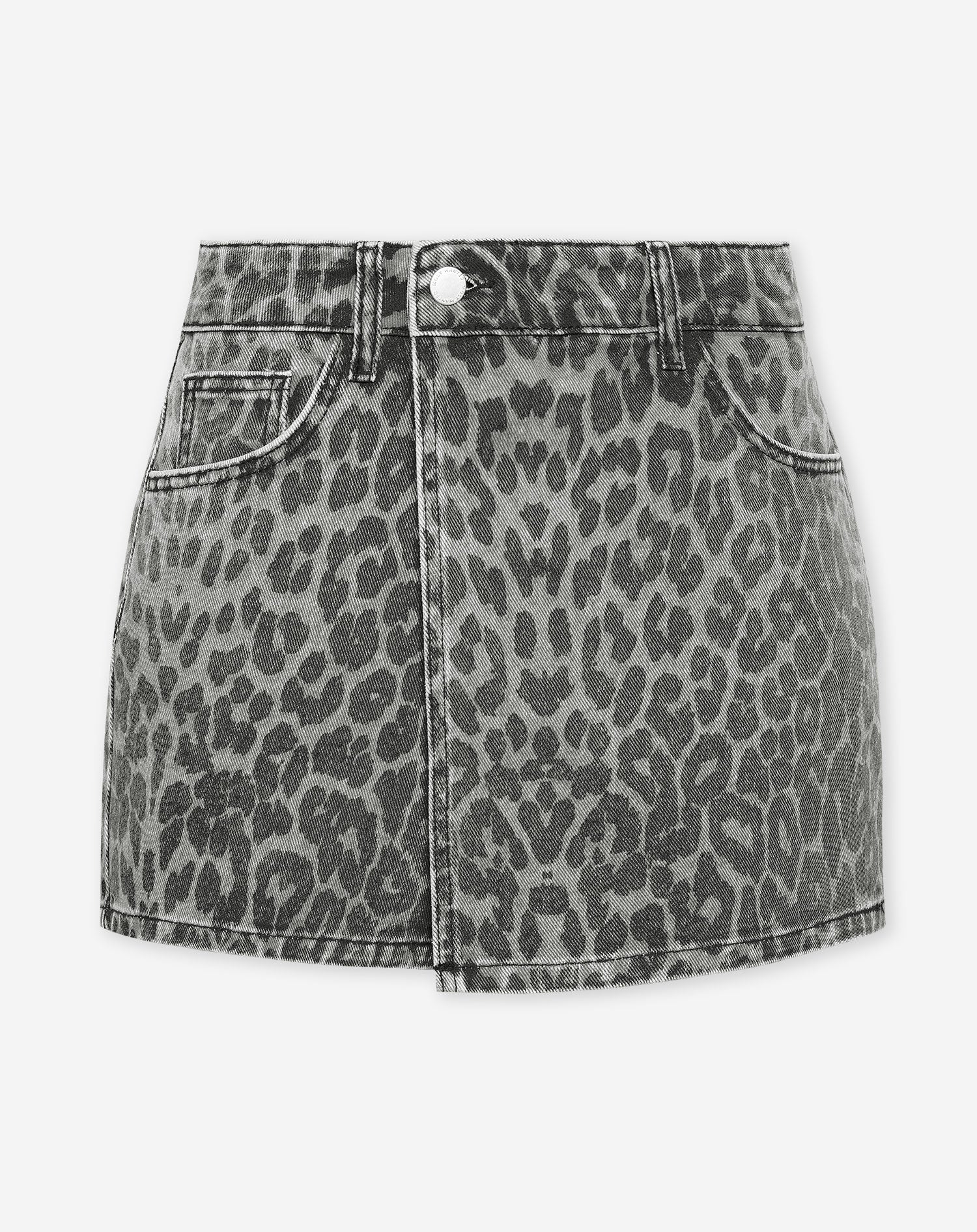 LEOPARD ALLOVER DENIM SKORT GREY