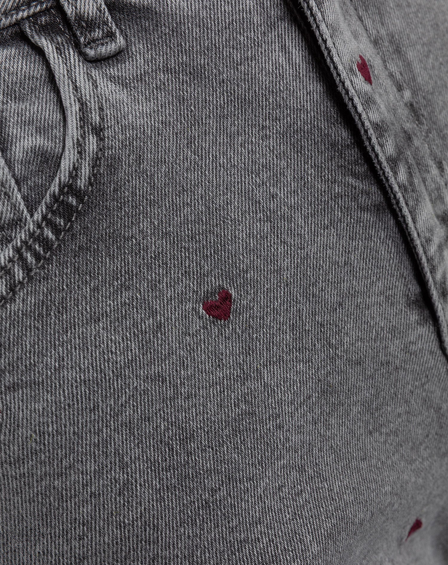 HEART BOOTCUT JEANS GREY BURGUNDY