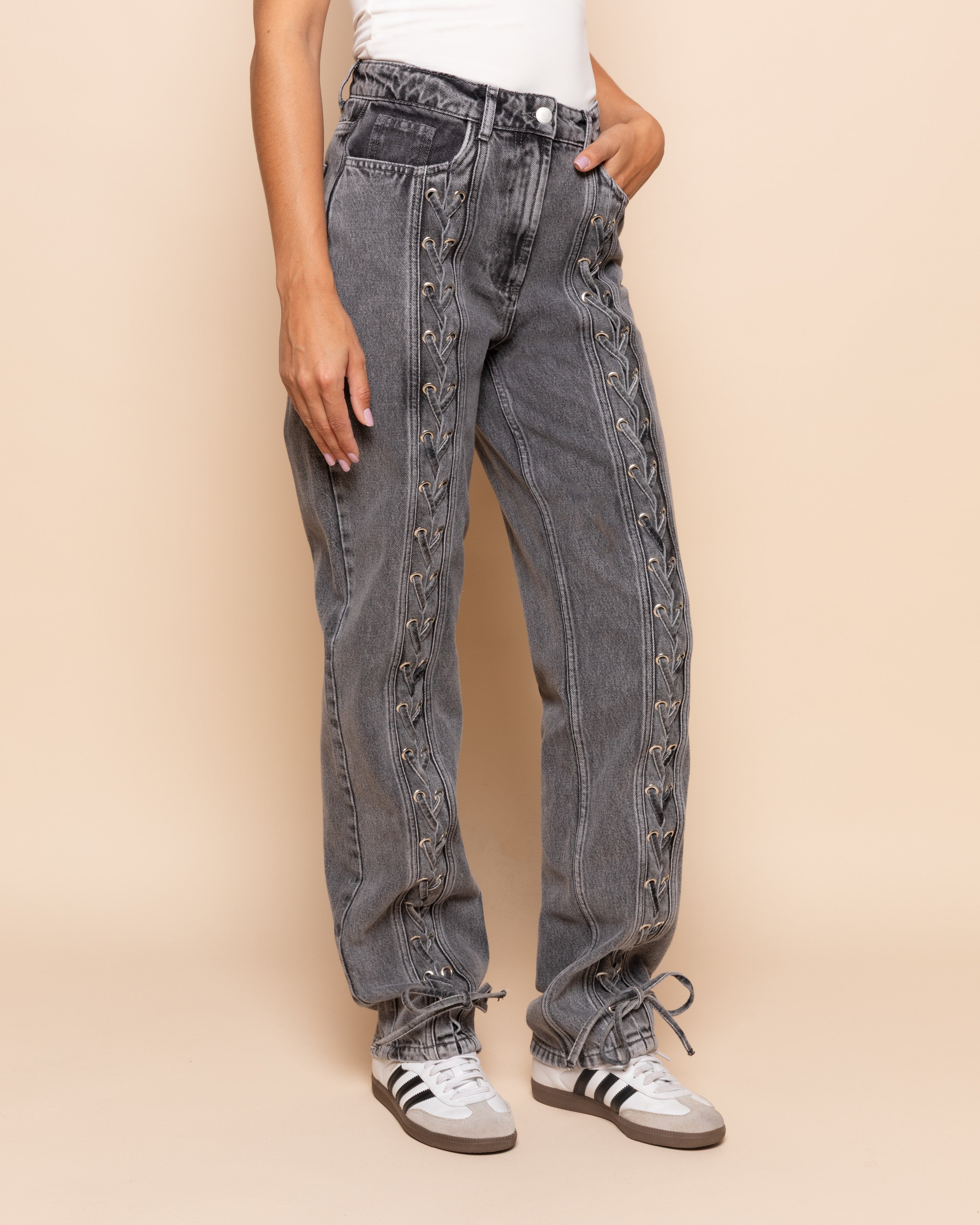 LACE UP JEANS GREY