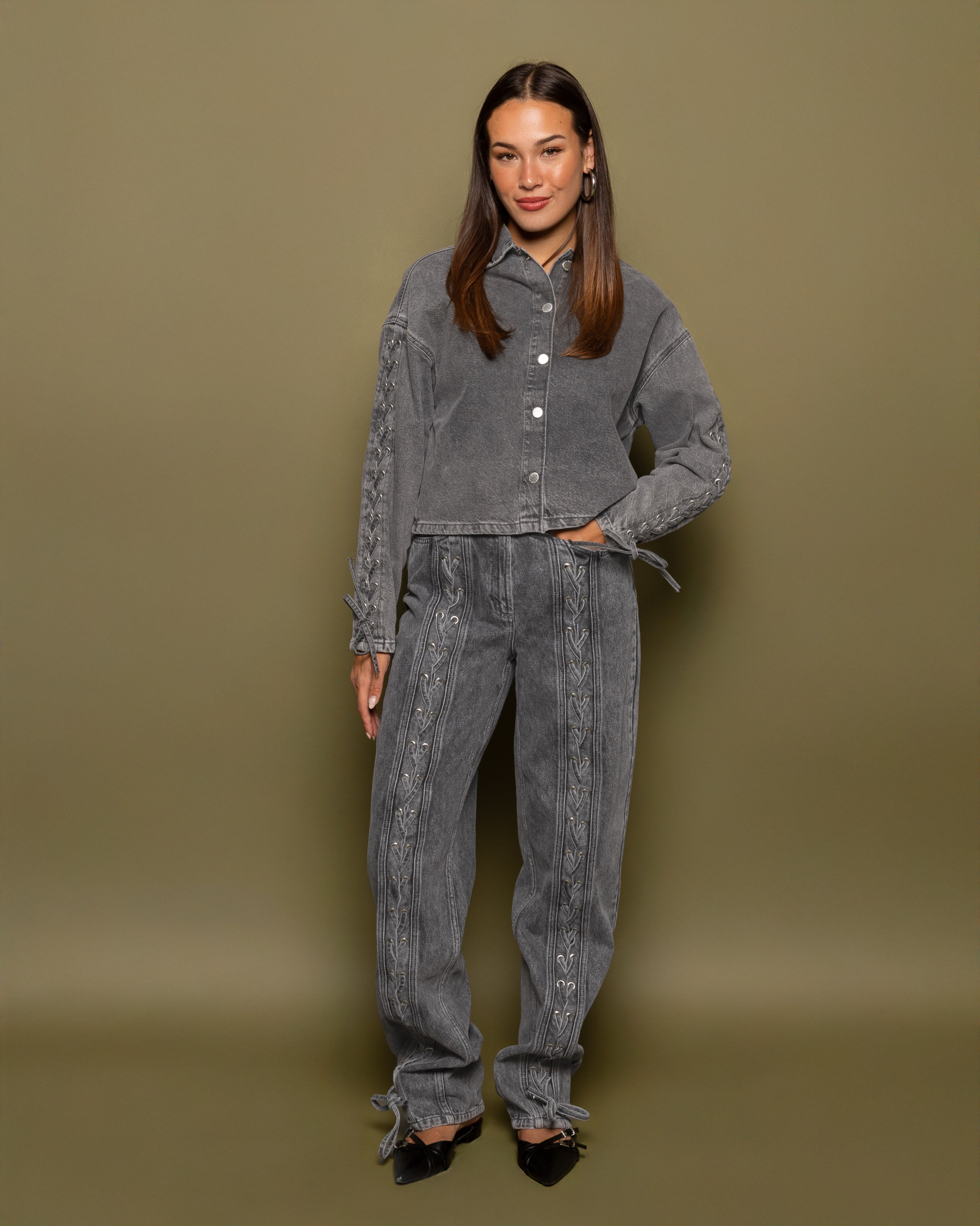 LACE UP JACKET GRIJS