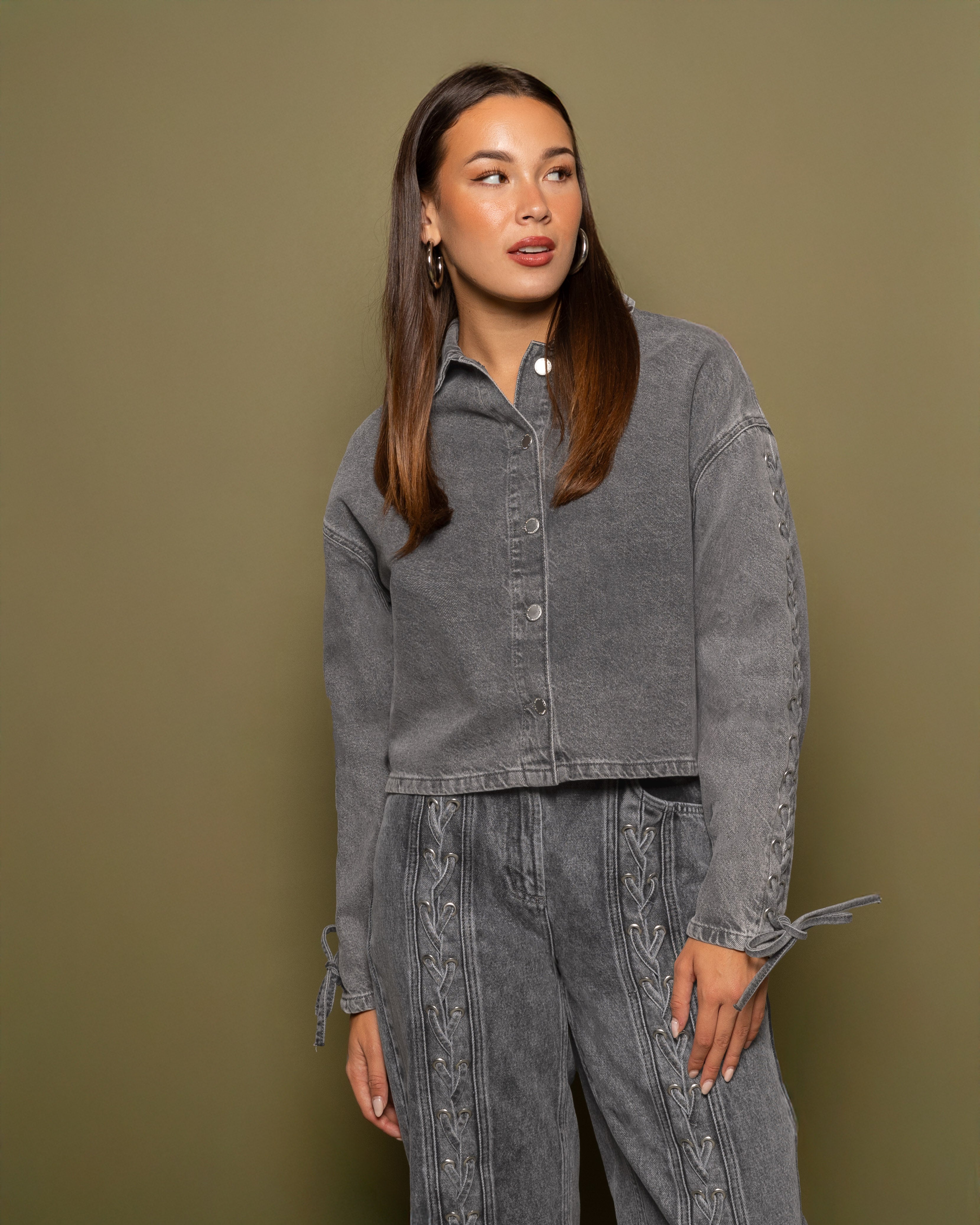 LACE UP JACKET GRIJS