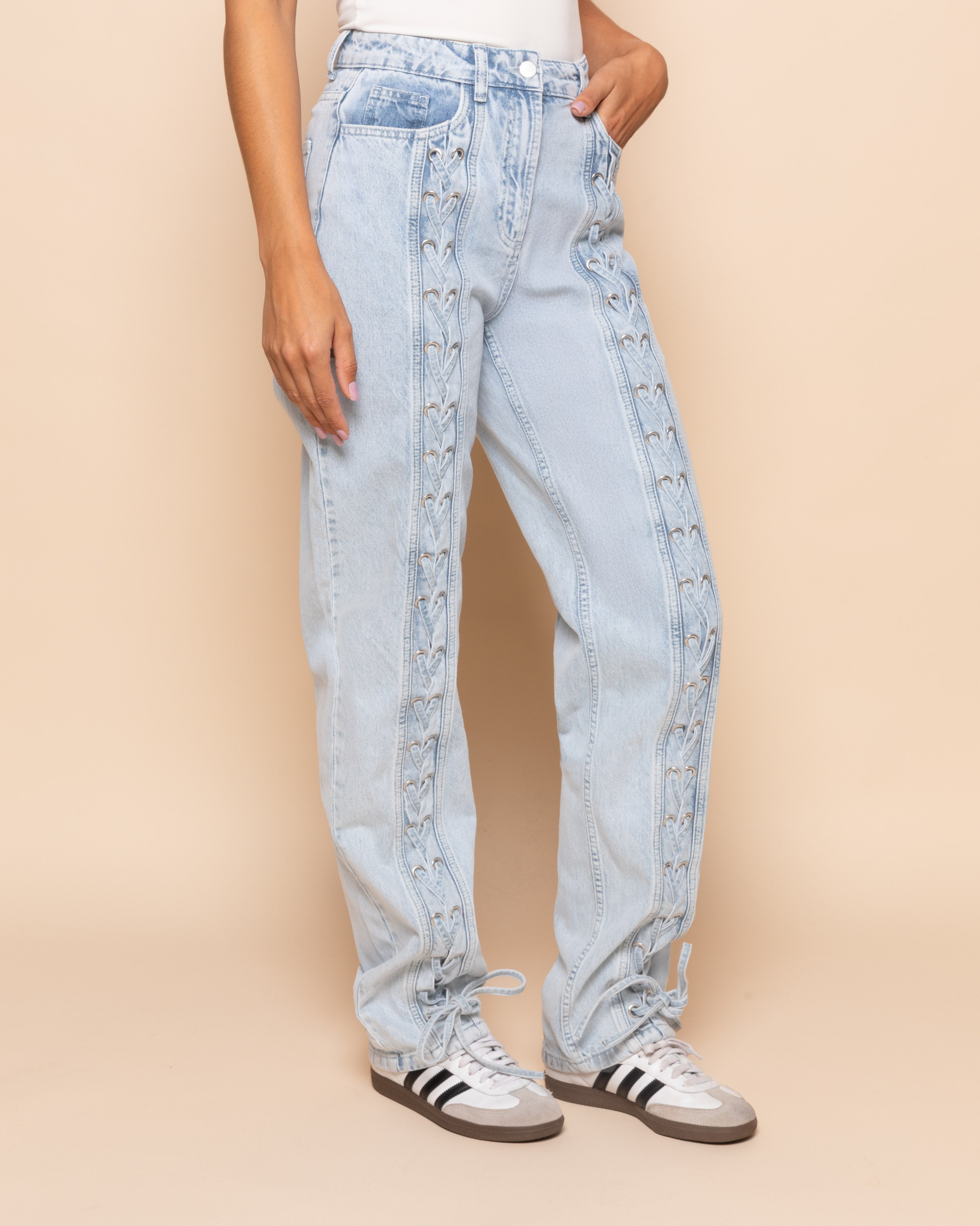 LACE UP JEANS LIGHT BLUE