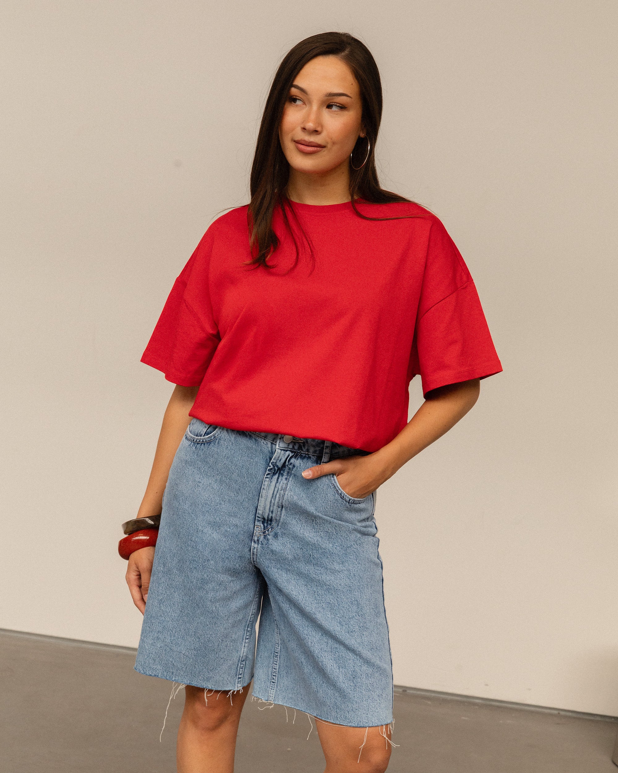 BAGGY DENIM JORT MID BLUE