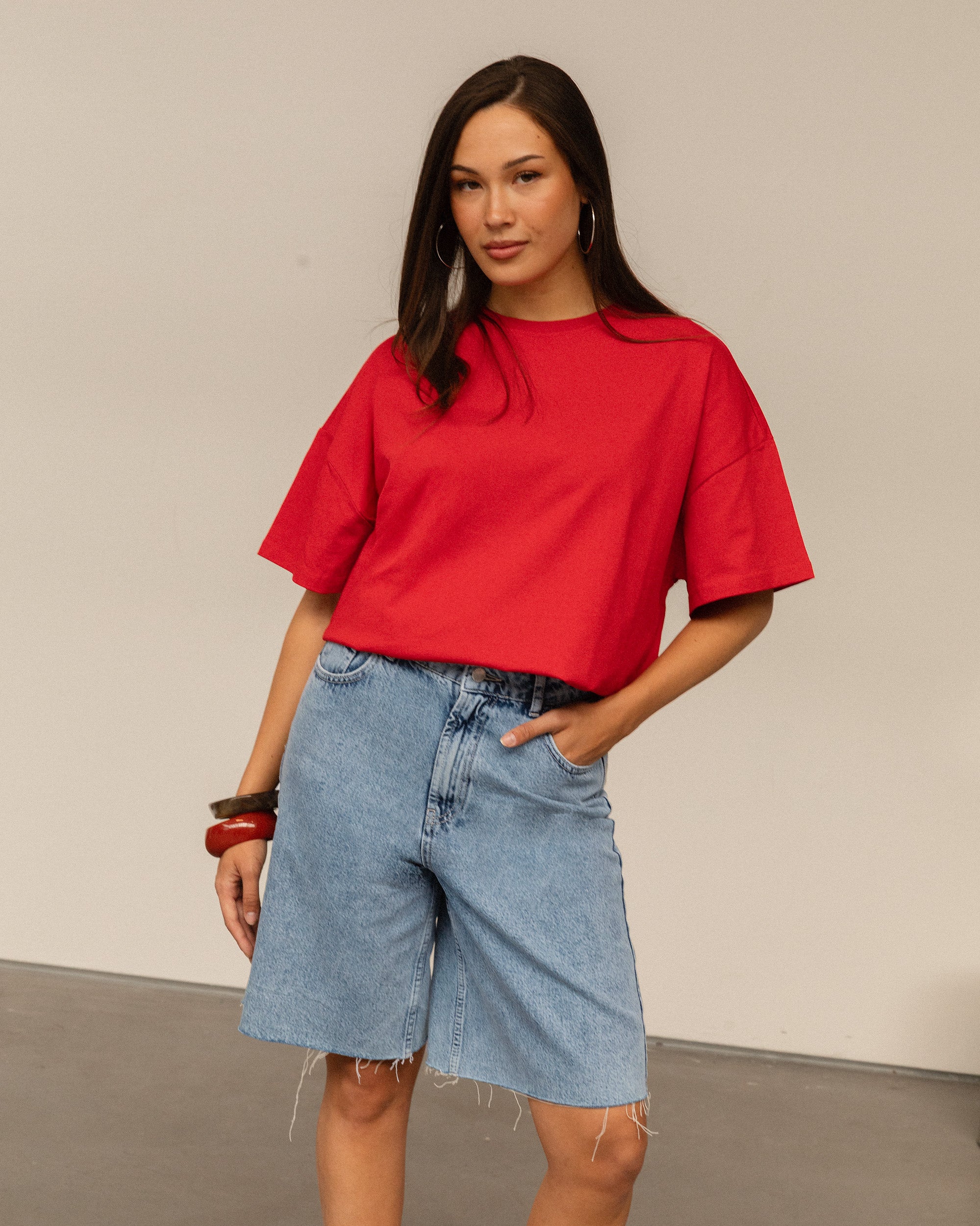 BAGGY DENIM JORT MID BLUE