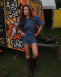 DENIM BELTED PLAYSUIT DARK BLUE