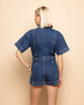 DENIM BELTED PLAYSUIT DARK BLUE