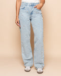 FLOWER PEARL JEANS LICHTBLAUW