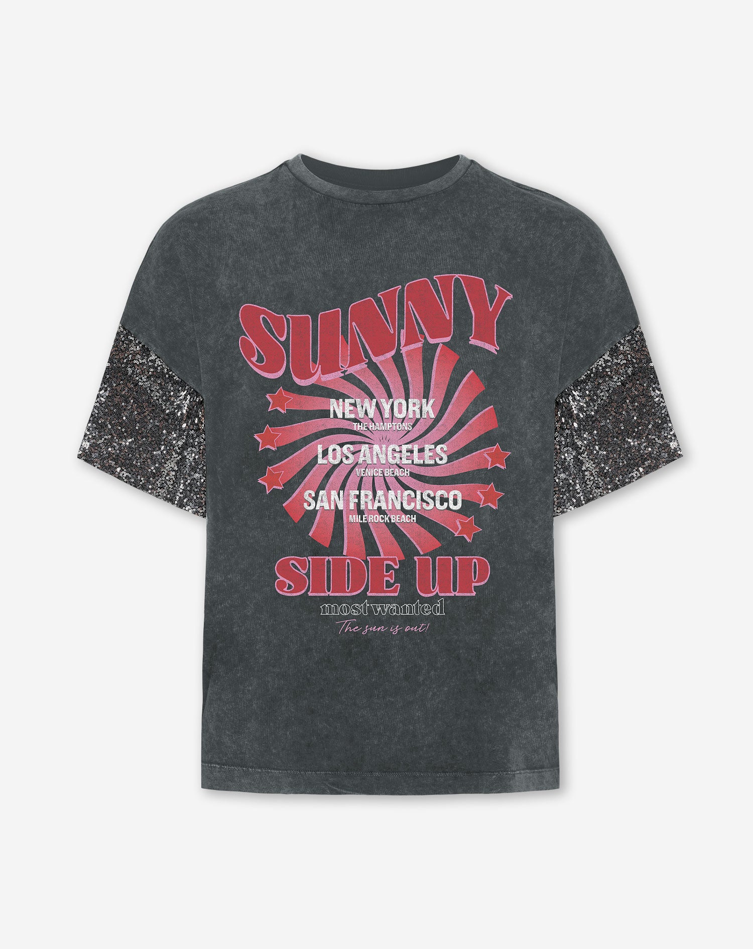 SUNNY SIDE UP SEQUIN OVERSIZED TEE GREY