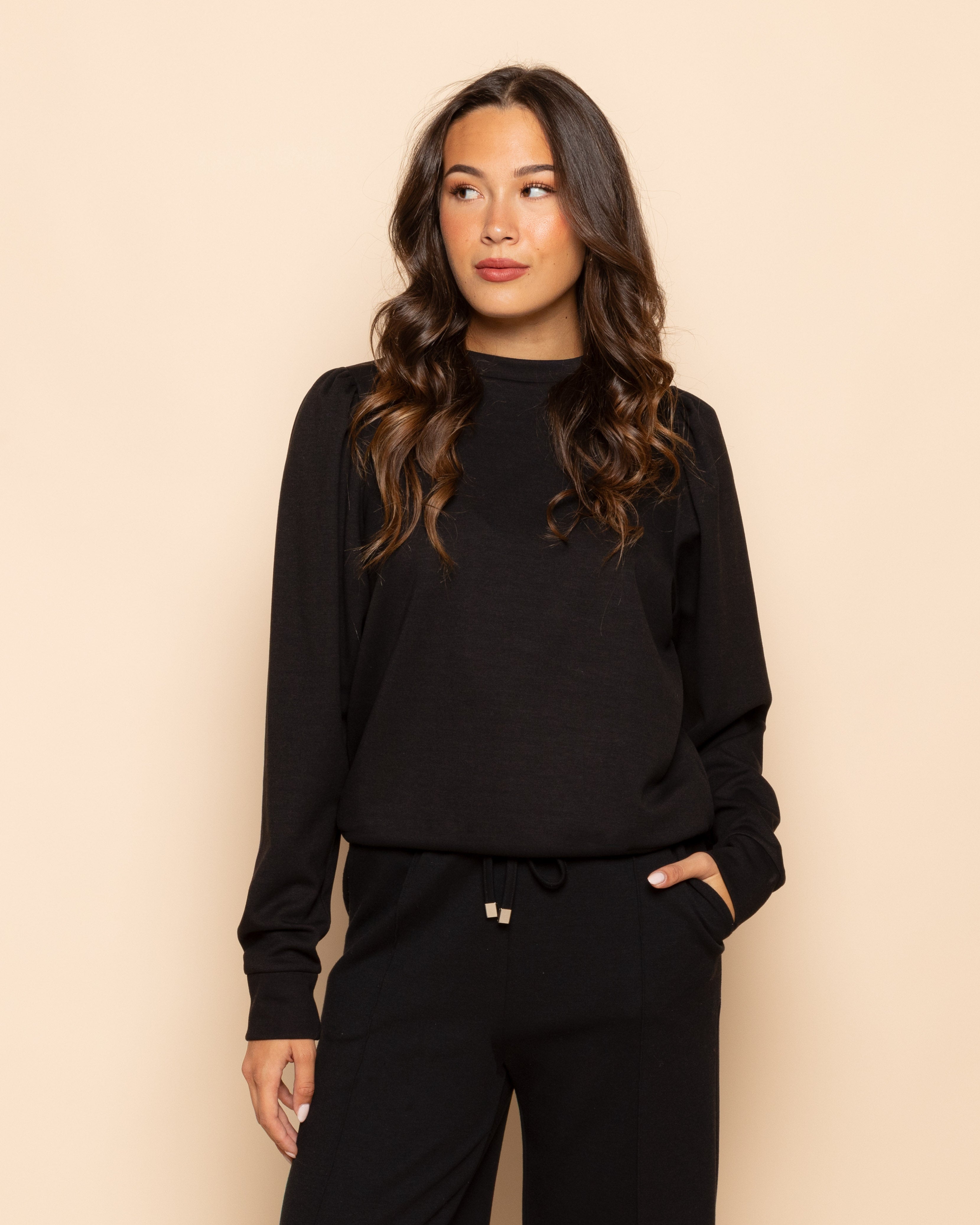 SCUBA PUFF SLEEVE SWEATER ZWART