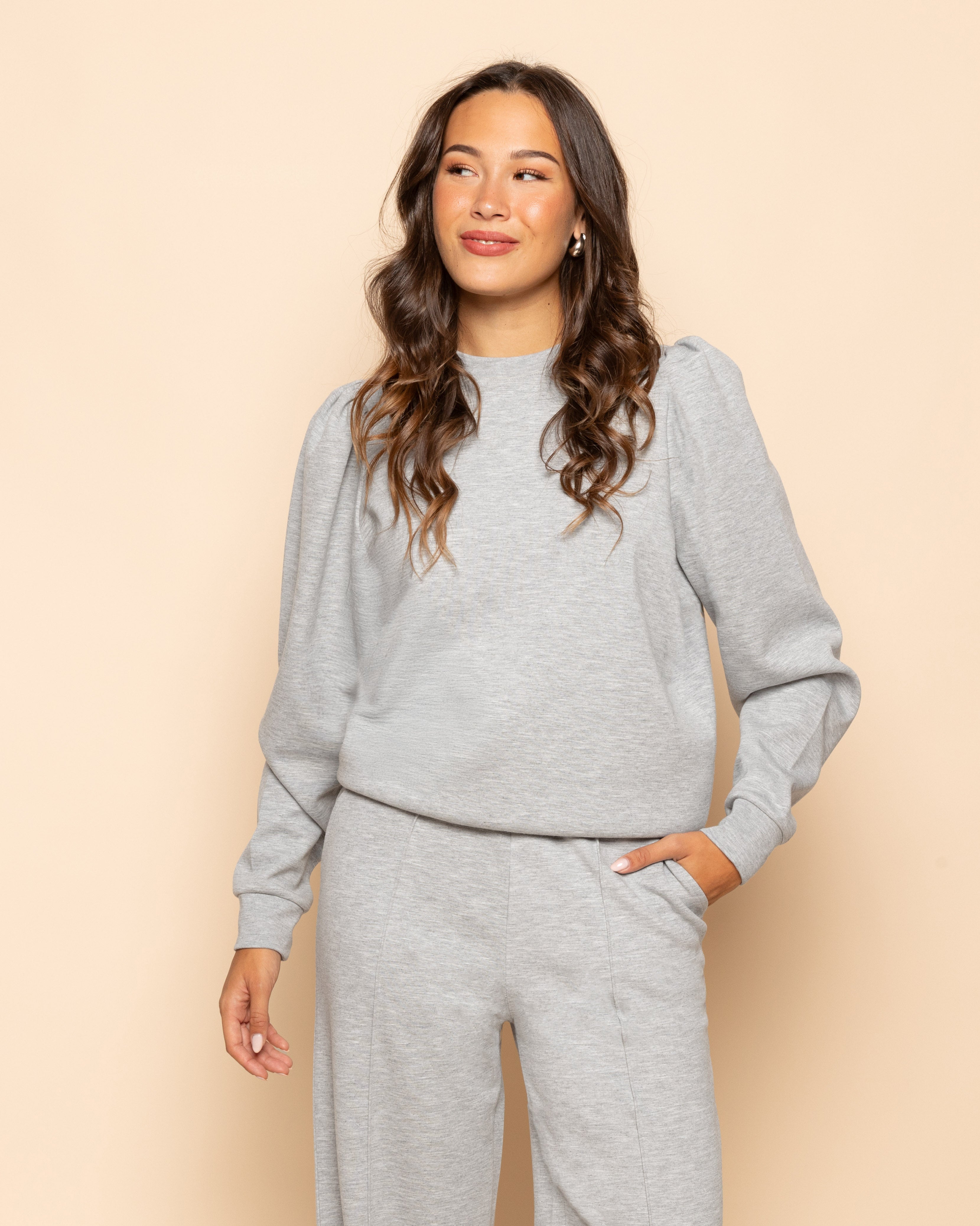 SCUBA PUFF SLEEVE SWEATER LICHTGRIJS