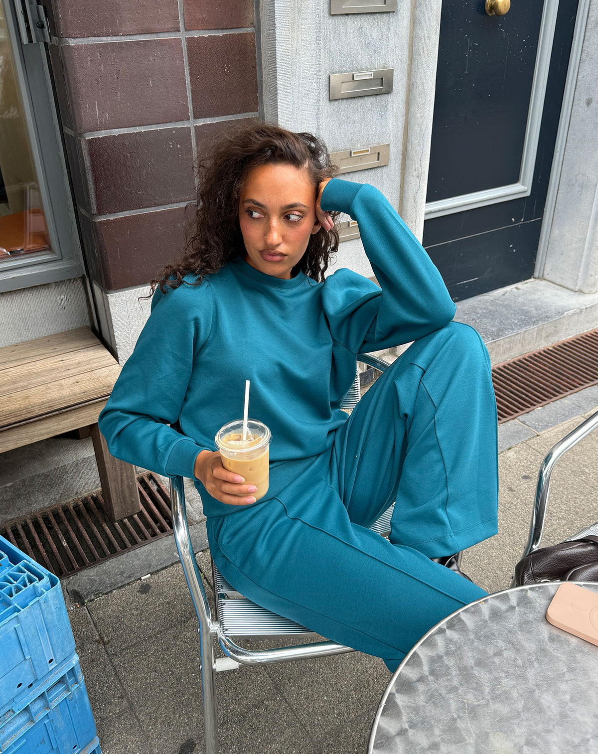 SCUBA PUFF SLEEVE SWEATER TEAL