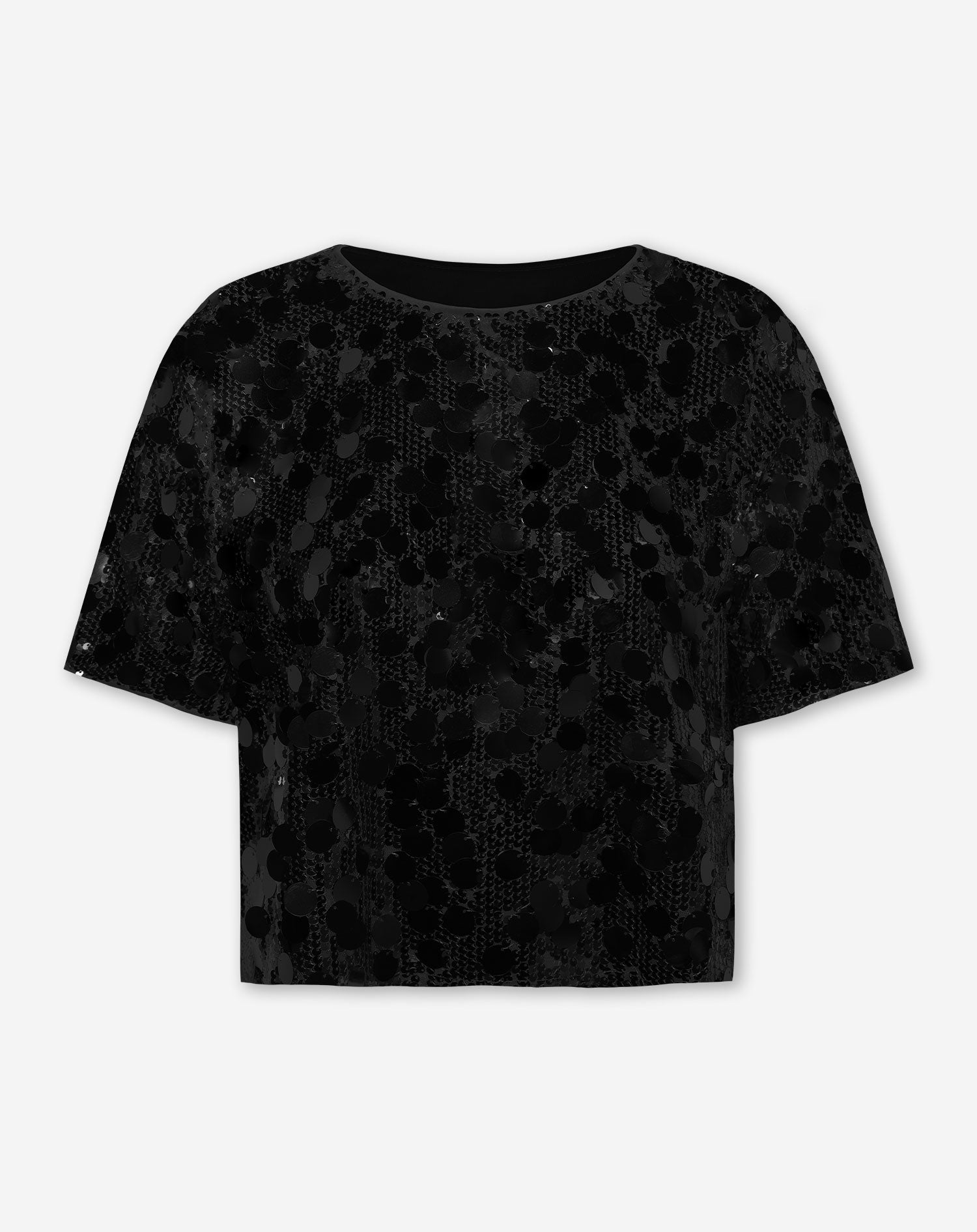 FAY BIG SEQUINS TEE TOP BLACK