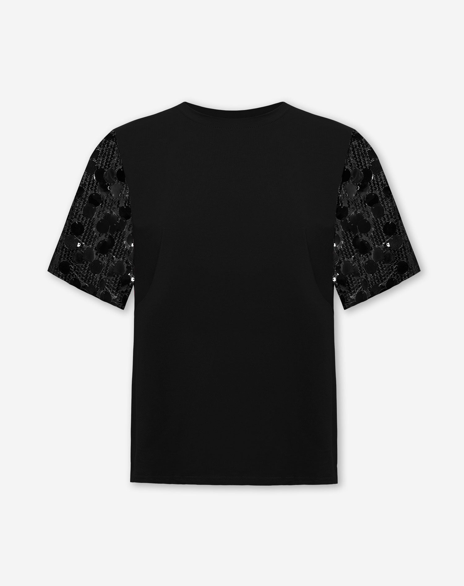 FAY BIG SEQUINS SLEEVE TEE BLACK