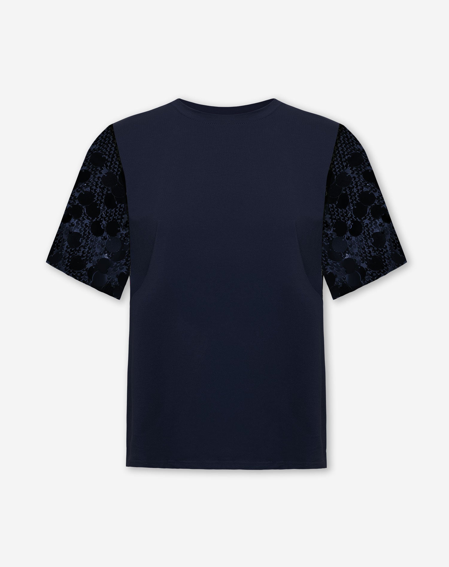 FAY BIG SEQUINS SLEEVE TEE NAVY