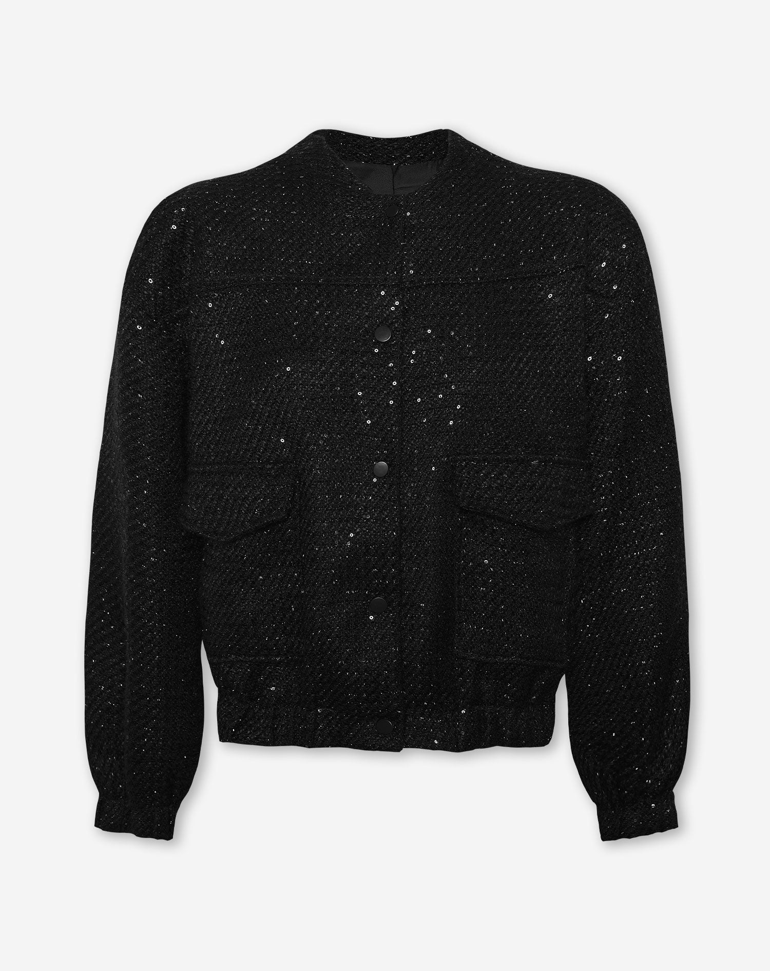 SEQUINS PATTERN BOUCLE BOMBER BLACK