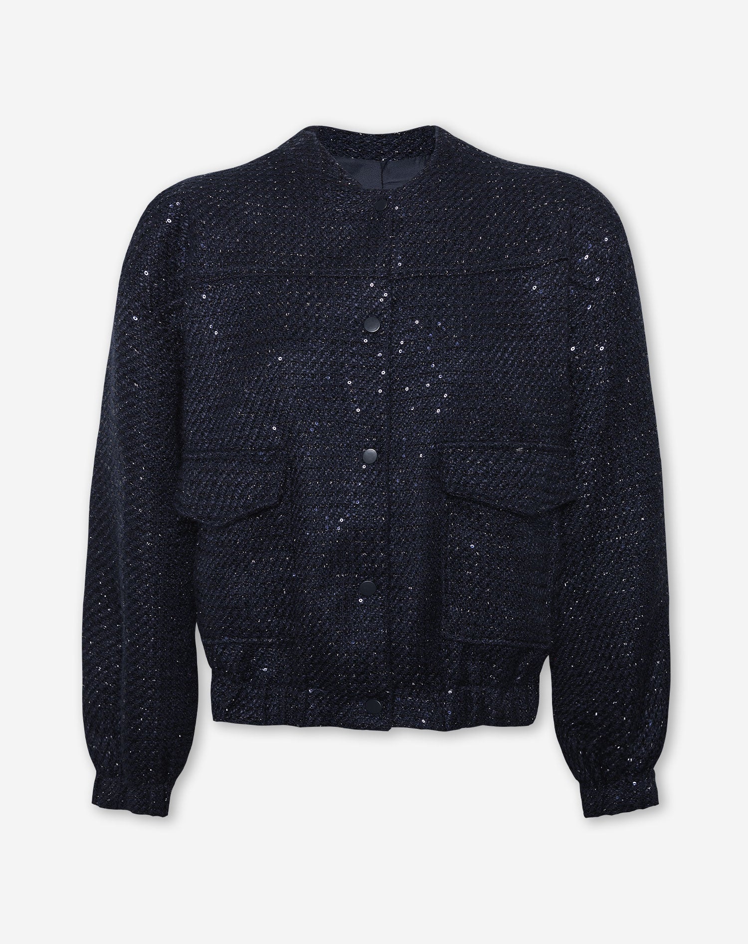 SEQUINS PATTERN BOUCLE BOMBER NAVY