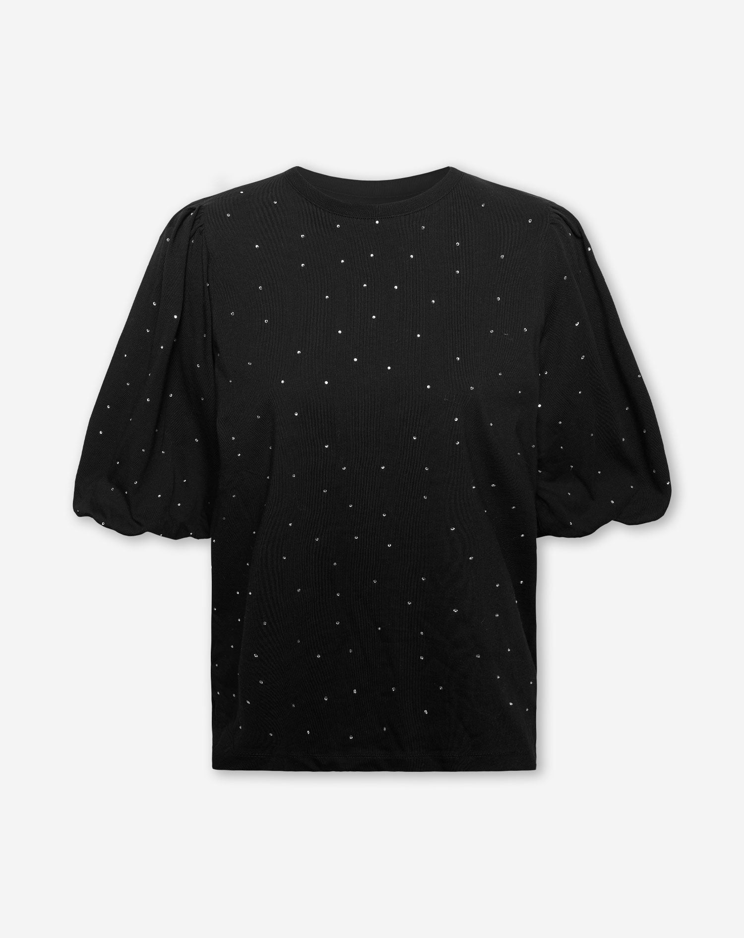 PUFF SLEEVE RHINESTONE TEE BLACK