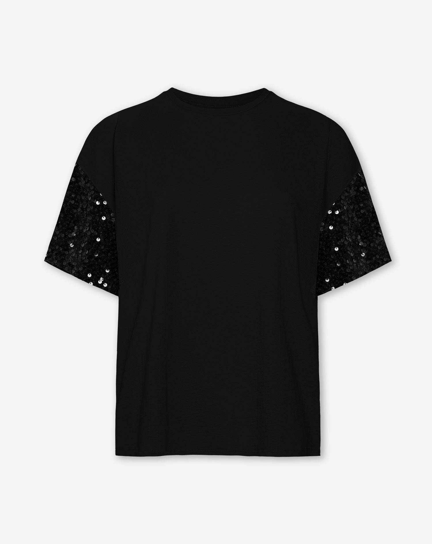 VELVET SEQUIN SLEEVE OVERSIZED TEE BLACK