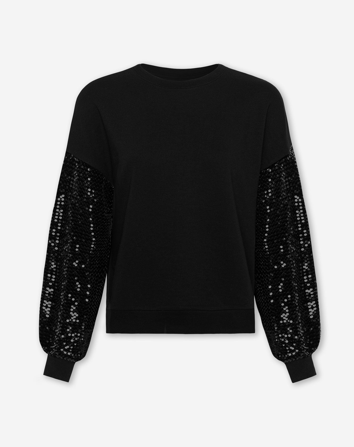 VELVET SEQUIN SLEEVE SWEATER BLACK