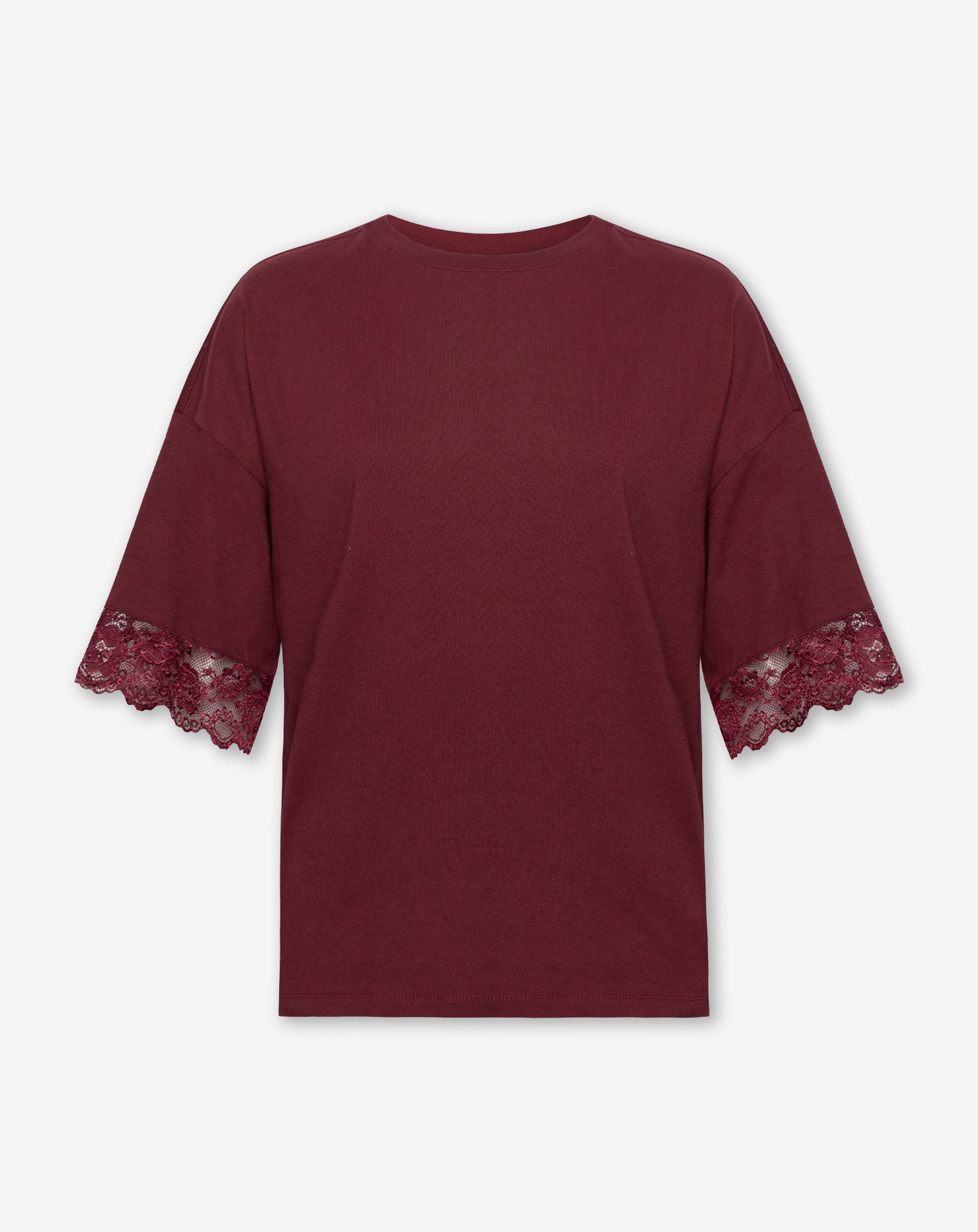 LACE SLEEVE OVERSIZED TEE BURGUNDY