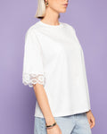 LACE SLEEVE OVERSIZED TEE CRÈME