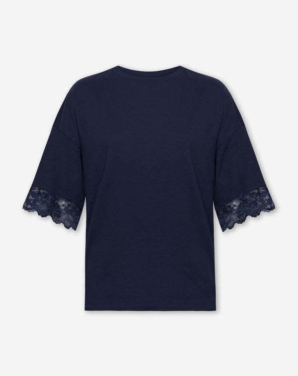 LACE SLEEVE OVERSIZED TEE MARINEBLAUW