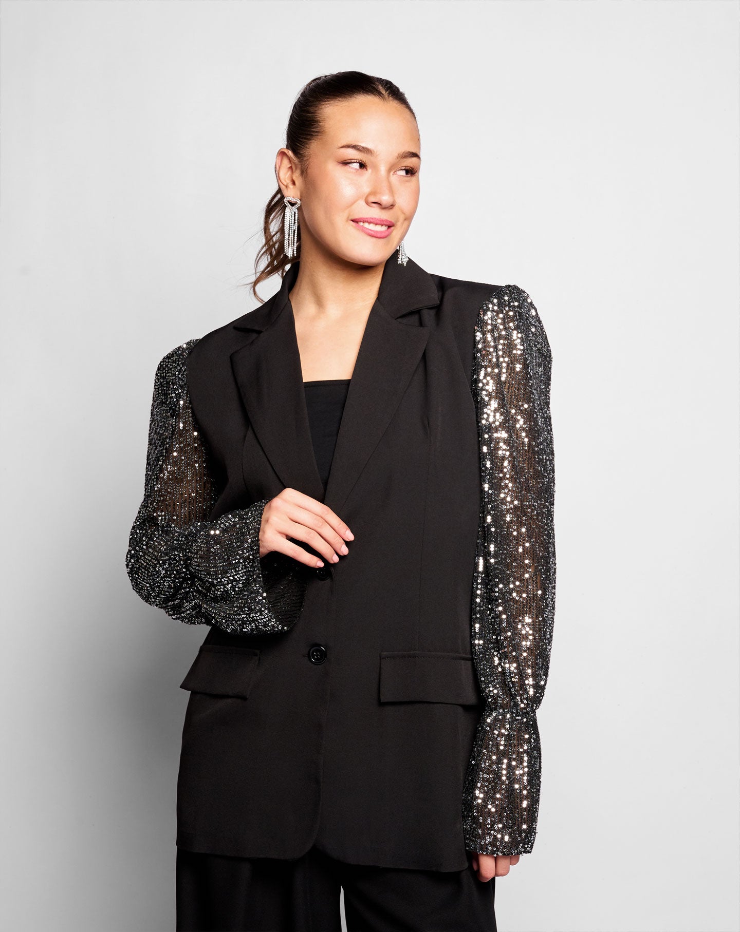 GRACE SEQUINS SLEEVE BLAZER SILVER