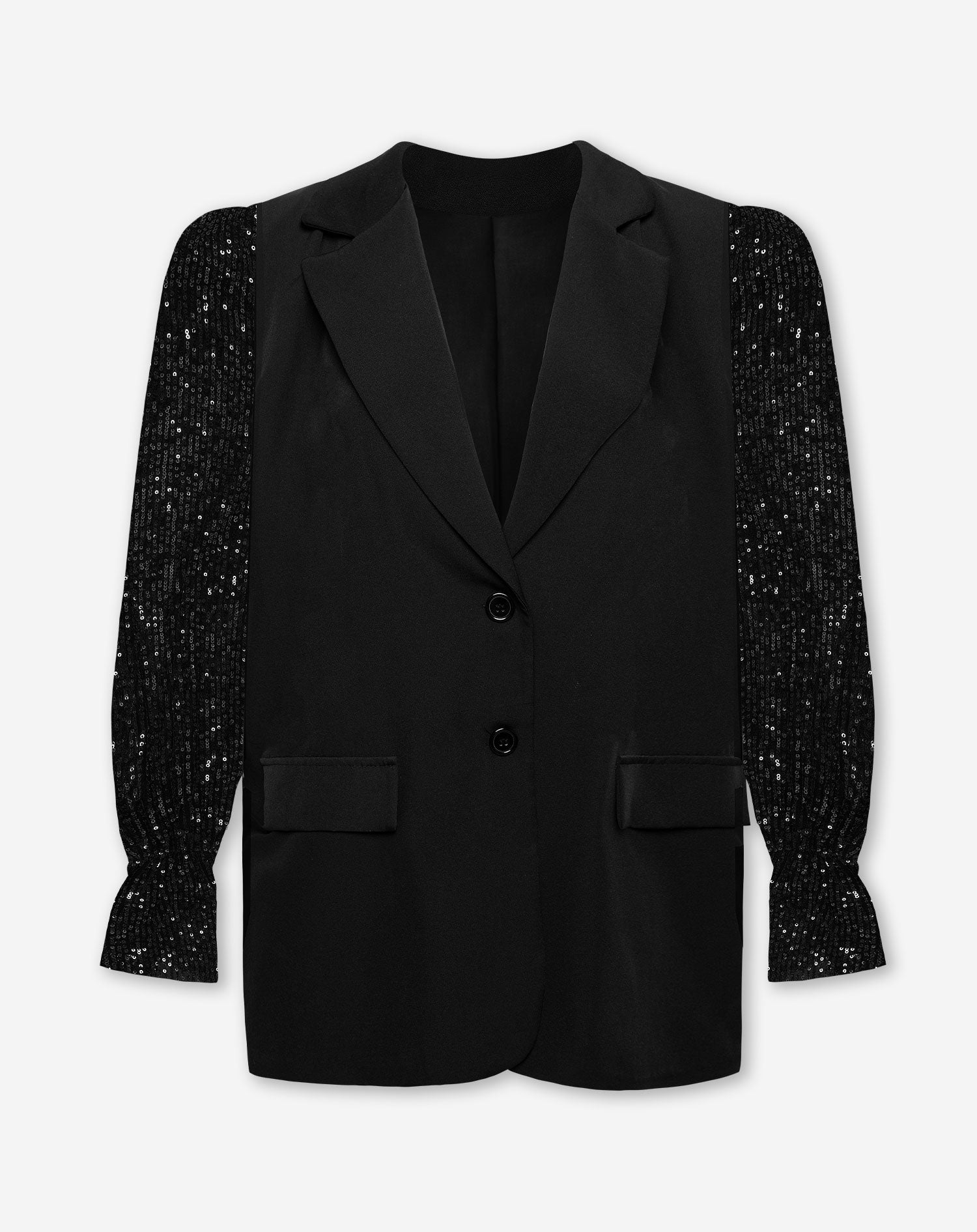 GRACE BLAZER MIT PAILLETTENÄRMELN SCHWARZ