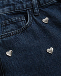 HEART STUD STRAIGHT LEG JEANS DONKERBLAUW