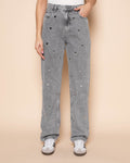 HEART STUD STRAIGHT LEG JEANS GREY