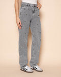 HEART STUD STRAIGHT LEG JEANS GREY