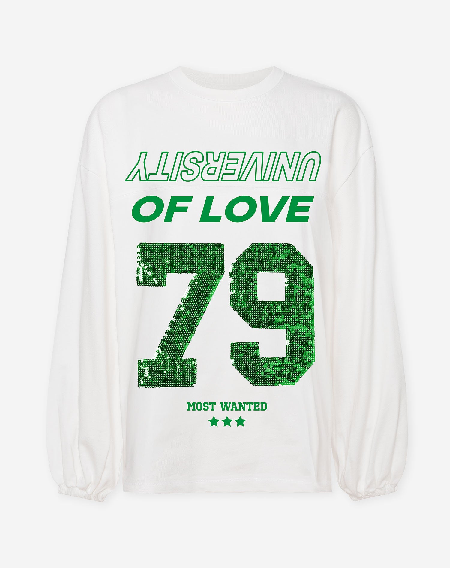 UNIVERSITY SEQUIN LONG SLEEVE TEE GREEN