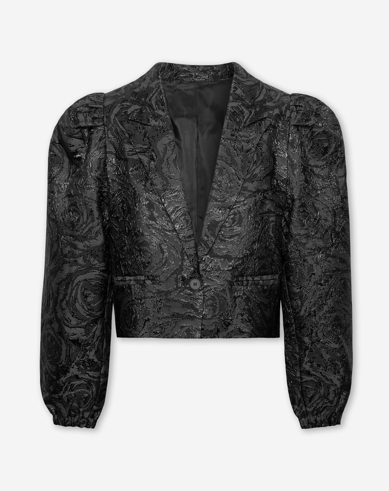 ROSE JACQUARD CROPPED BLAZER BLACK