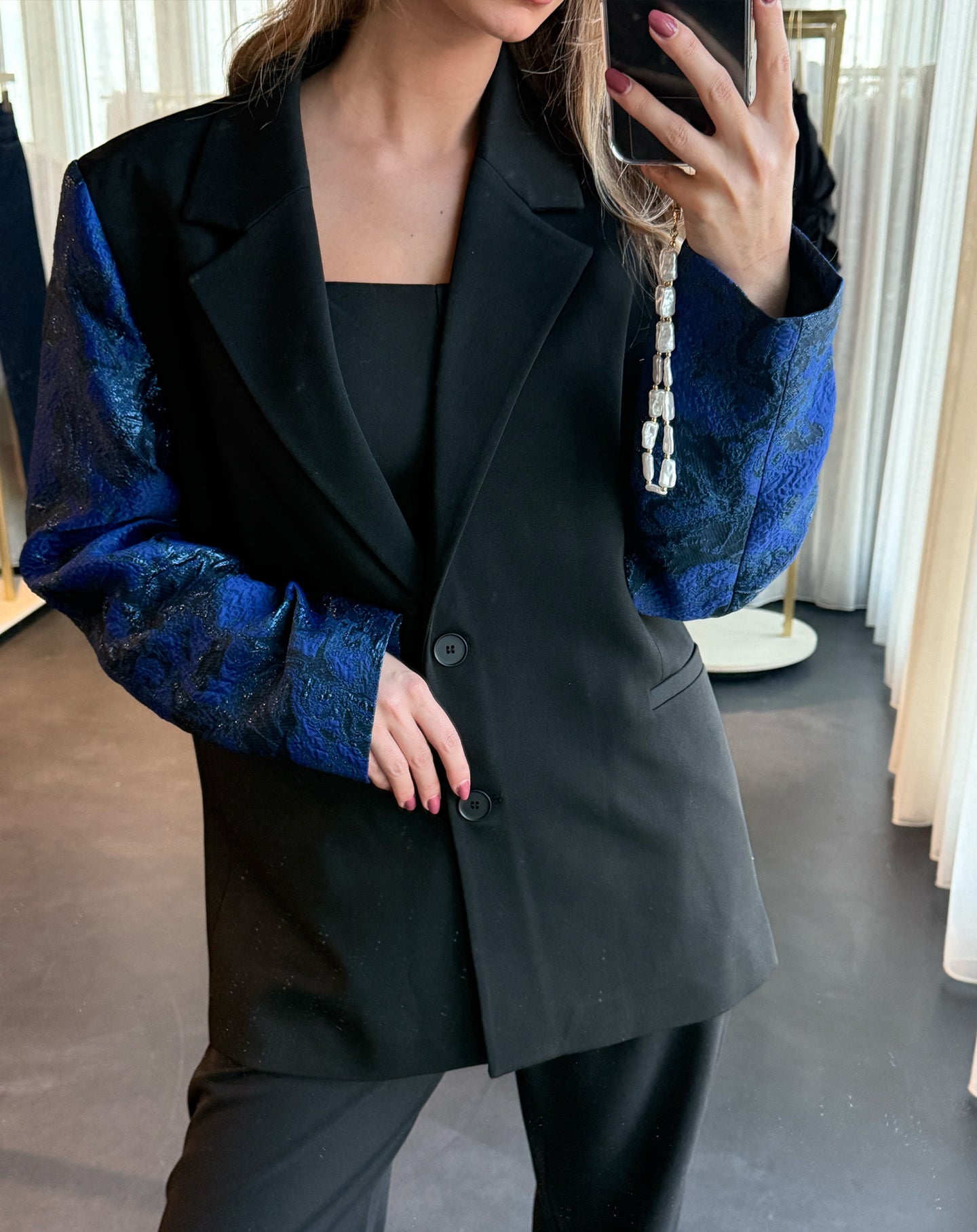 SENNA JACQUARD SLEEVE BLAZER ROYAL BLUE