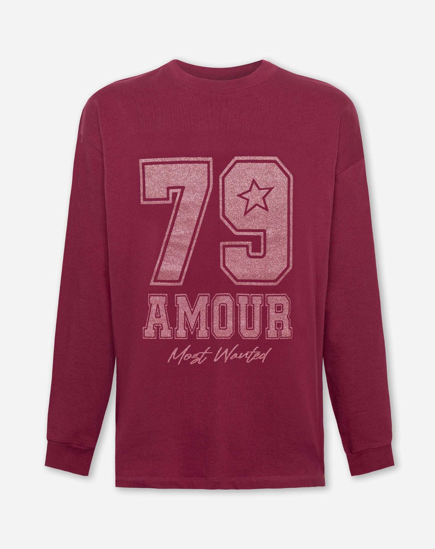 79 GLITTER LONG SLEEVE TEE BURGUNDY