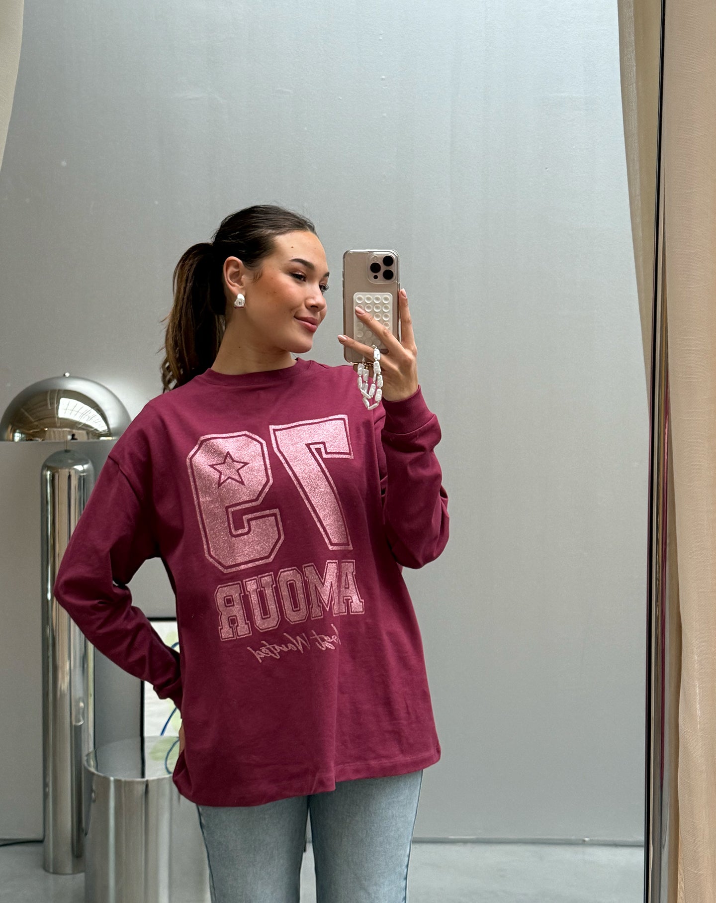 79 GLITTER LONG SLEEVE TEE BURGUNDY