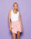 BOW DENIM SKIRT LIGHT PINK