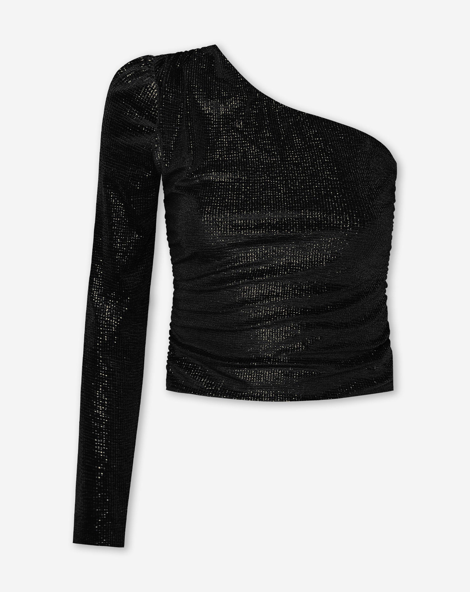 VELVET CRINKLE FOIL ONE SHOULDER TOP BLACK