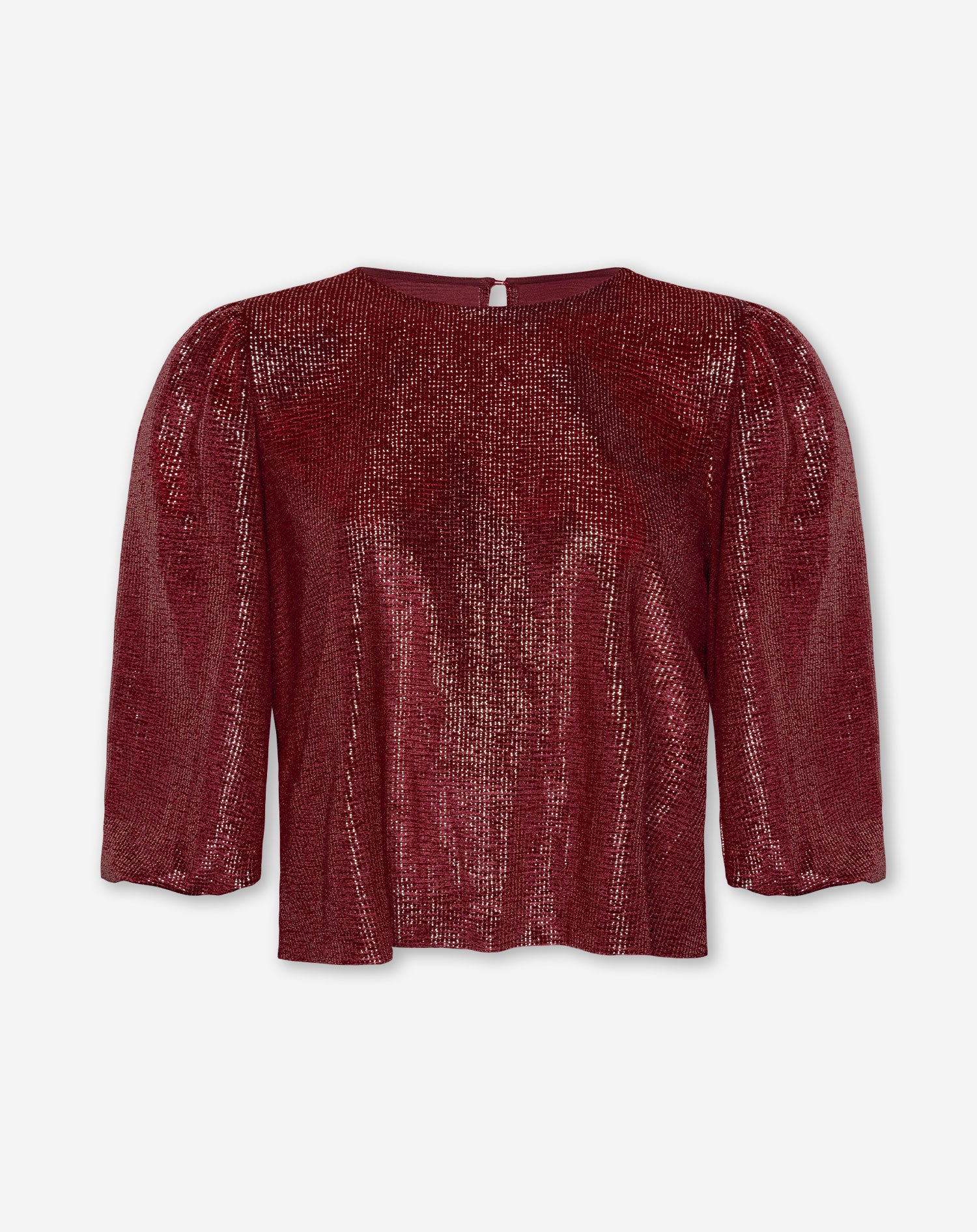 VELVET CRINKLE FOIL PUFF TOP BORDEAUX