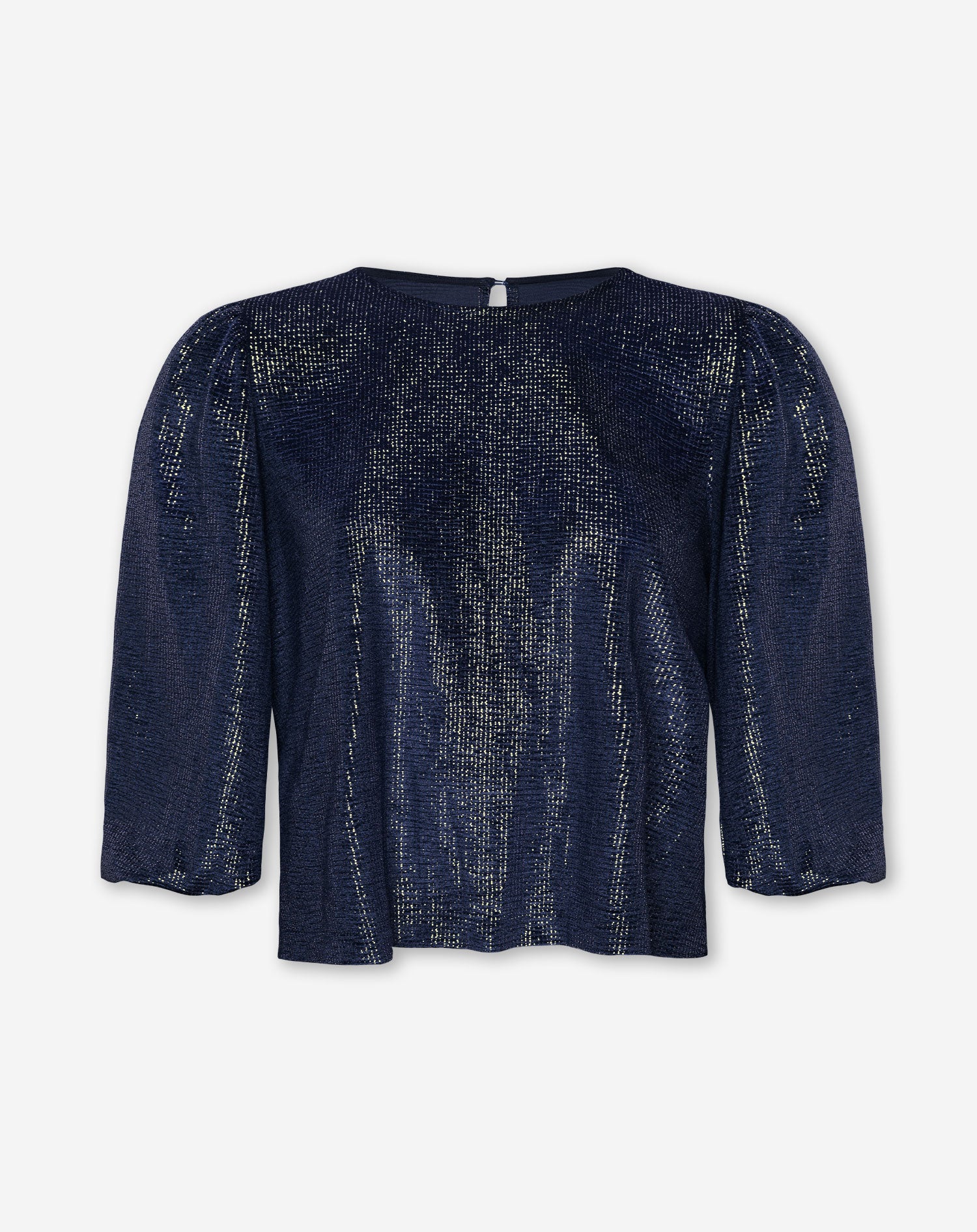 VELVET CRINKLE FOIL PUFF TOP NAVY