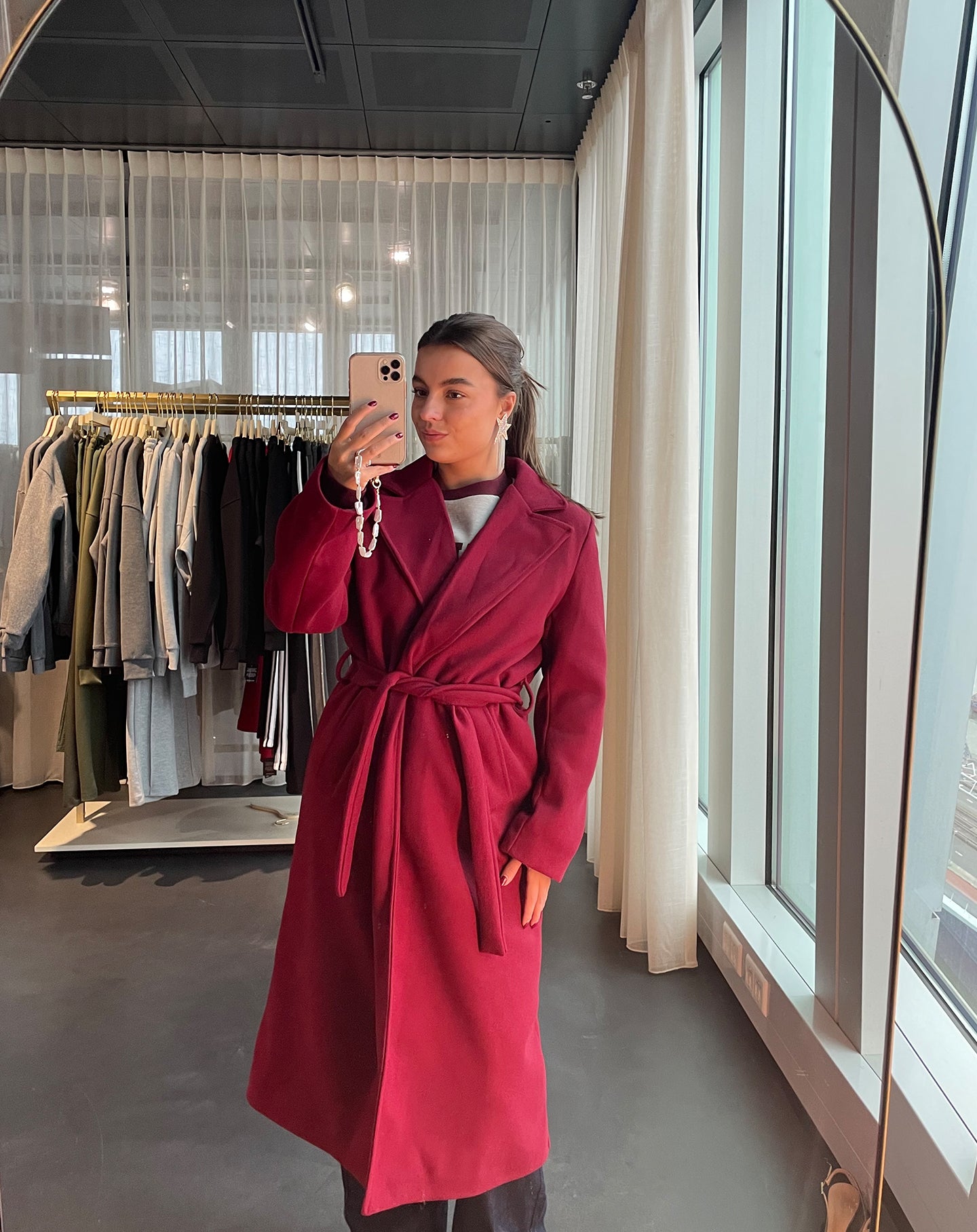 VIVIAN BELTED LONG COAT BURGUNDY