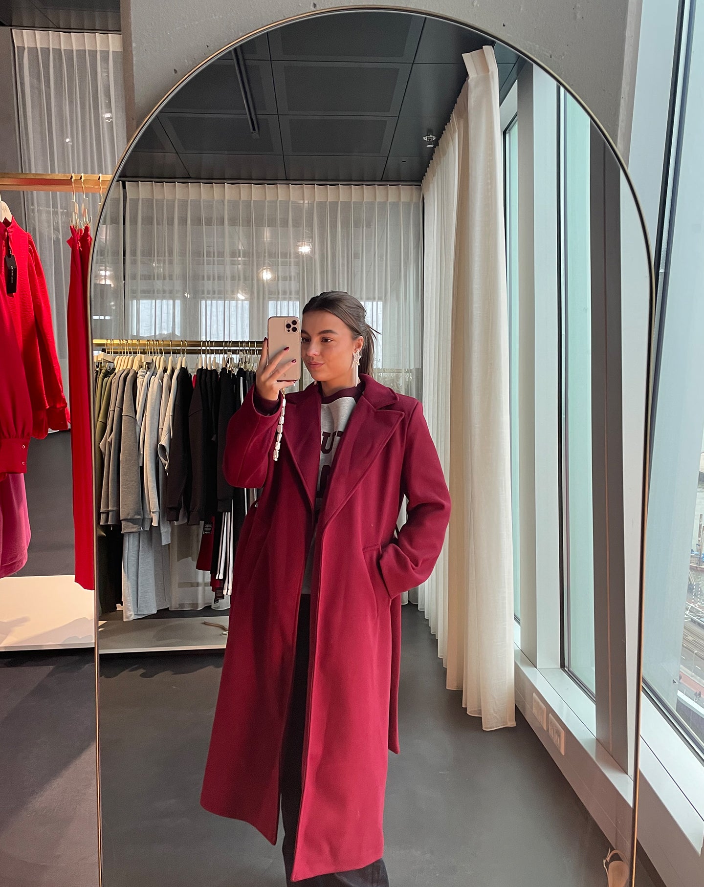 VIVIAN BELTED LONG COAT BURGUNDY