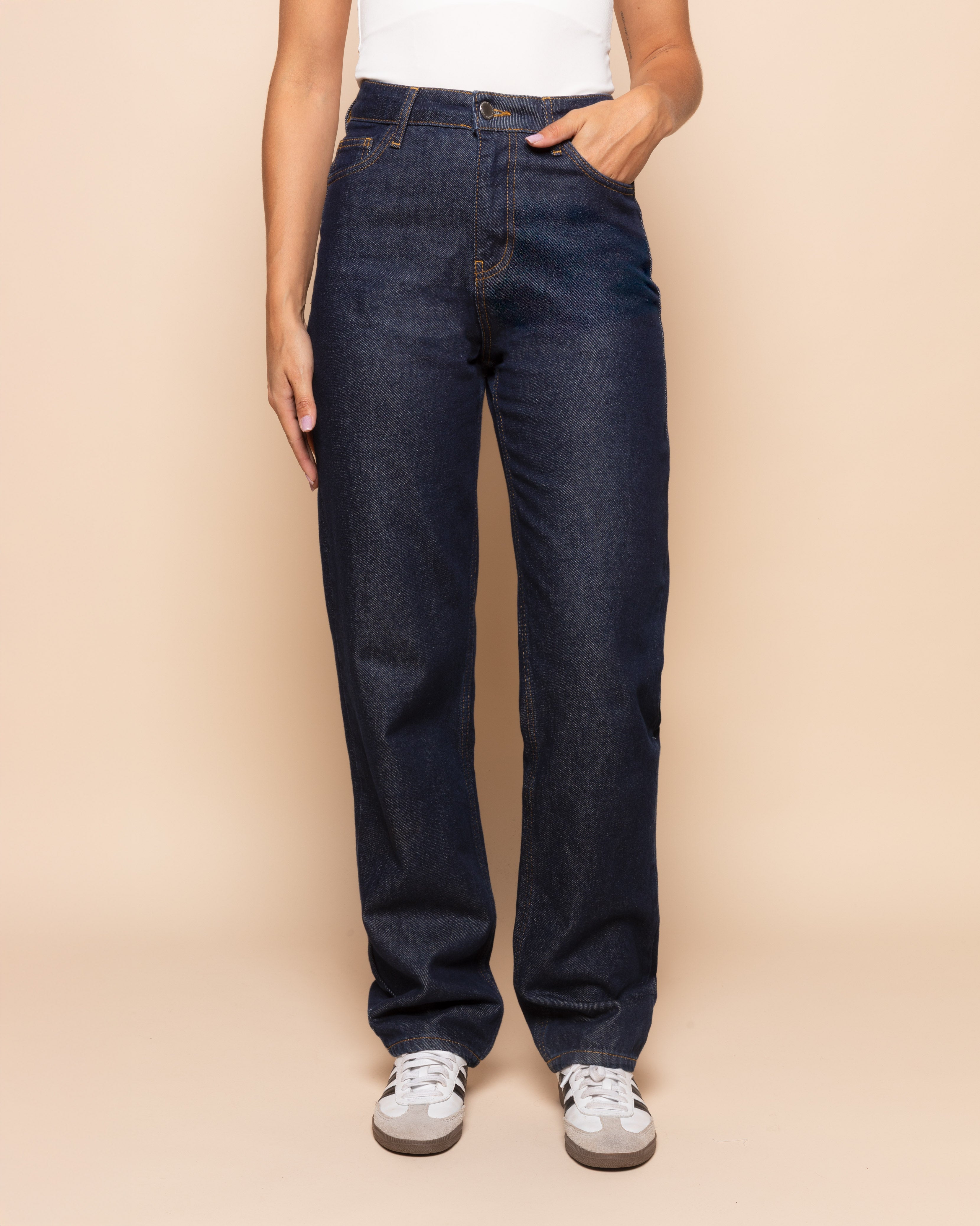 DENIM STRAIGHT LEG JEANS DONKERBLAUW