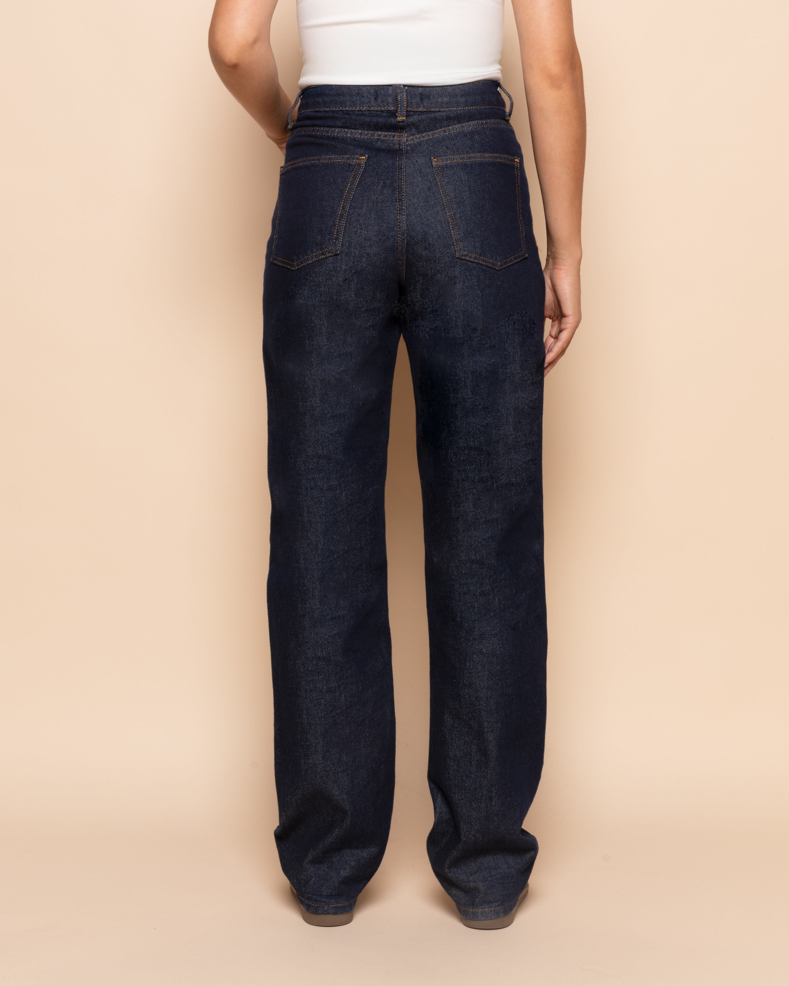 DENIM STRAIGHT LEG JEANS DONKERBLAUW