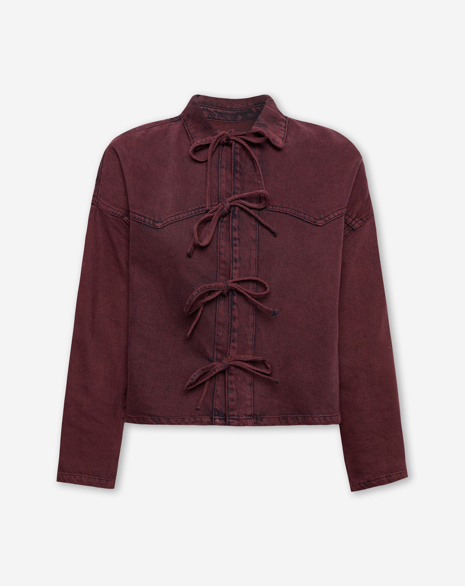 BOW DENIM BLOUSE BURGUNDY