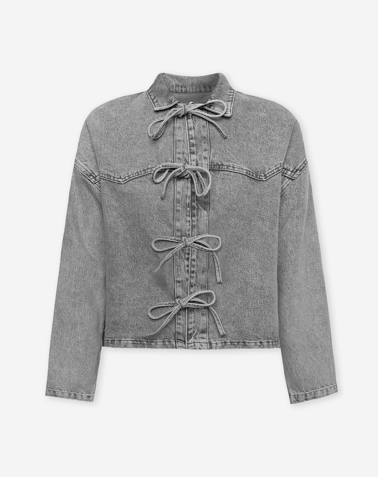 BOW DENIM BLOUSE LICHTGRIJS