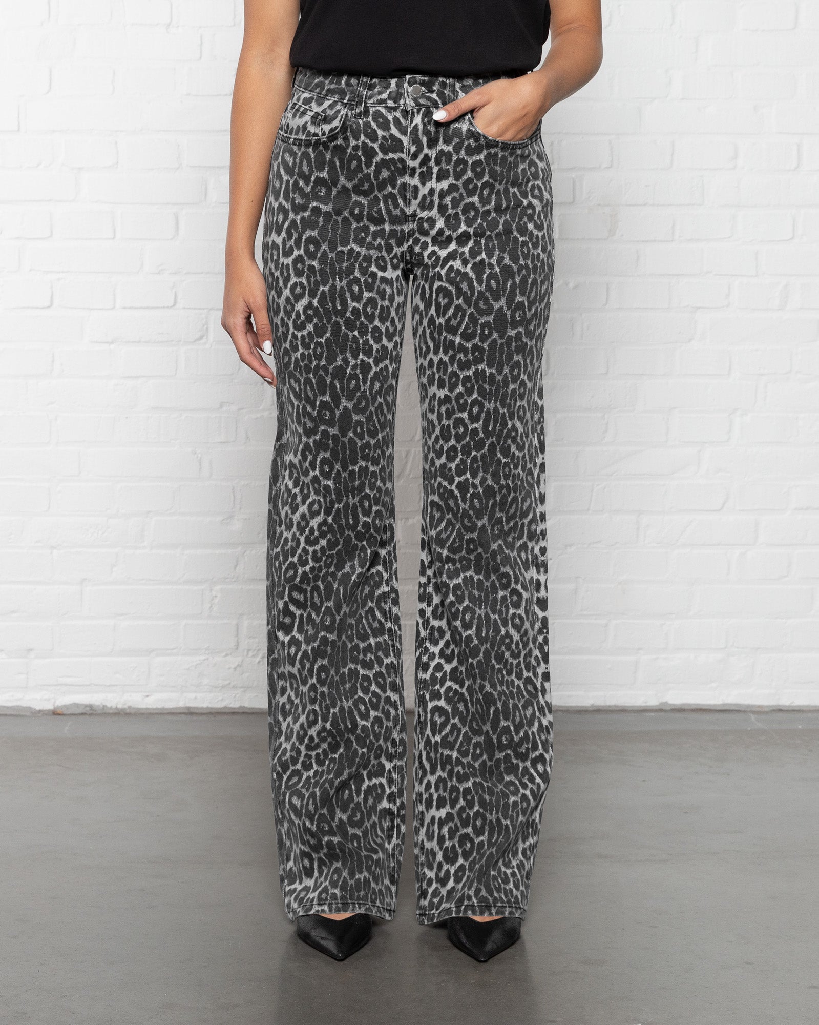 LEOPARD BOOTCUT JEANS GREY