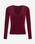 BASIC JERSEY V NECK TOP BURGUNDY