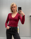 BASIC JERSEY V NECK TOP BURGUNDY